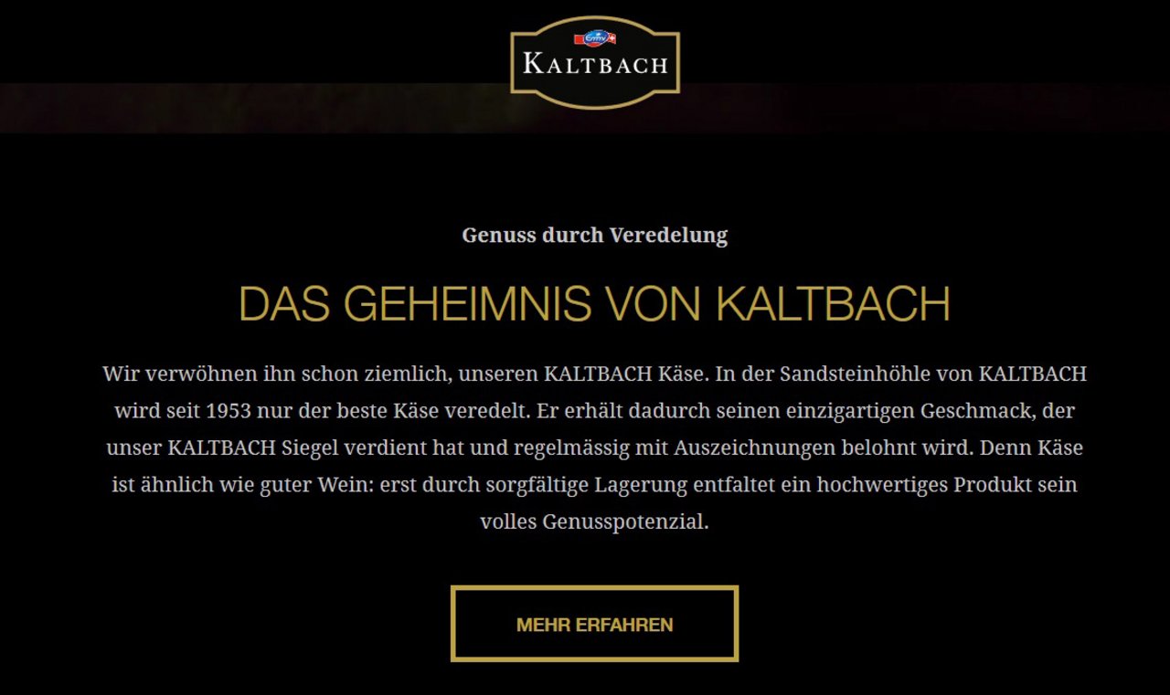 ... neu ist nur noch vom besten Käse ohne "Schweizer" die Rede. (Screenshots von www.emmi-kaltbach.com)