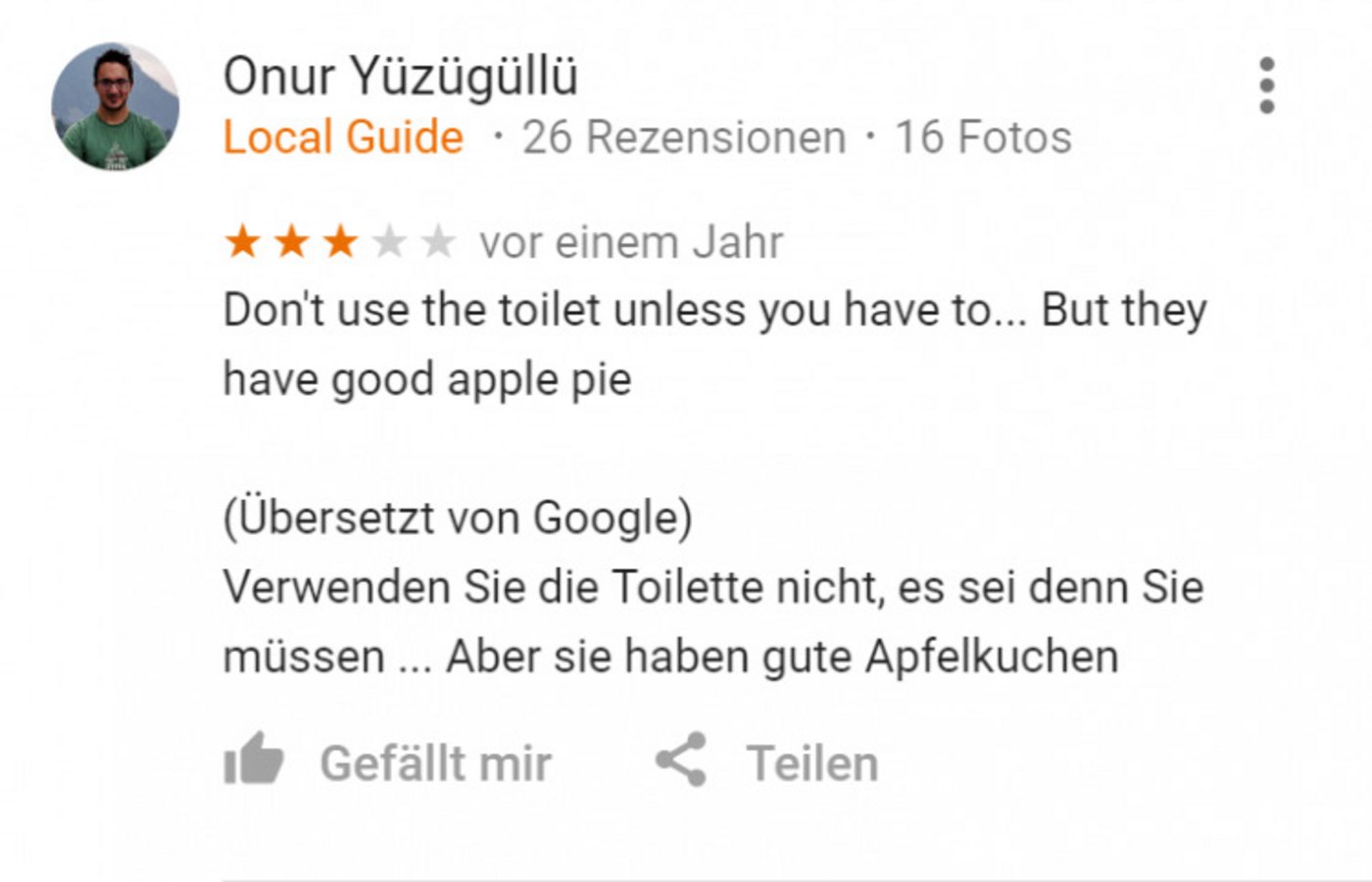 Diese Bewertung auf Google liess die Familie schmunzeln.