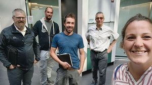 Selfie von Katja Riem (r.) bei einem Meeting mit Rolf Scheidegger, Simon Abt (GLB), Marco Messerli und Patrick Hofer (v.l.). 