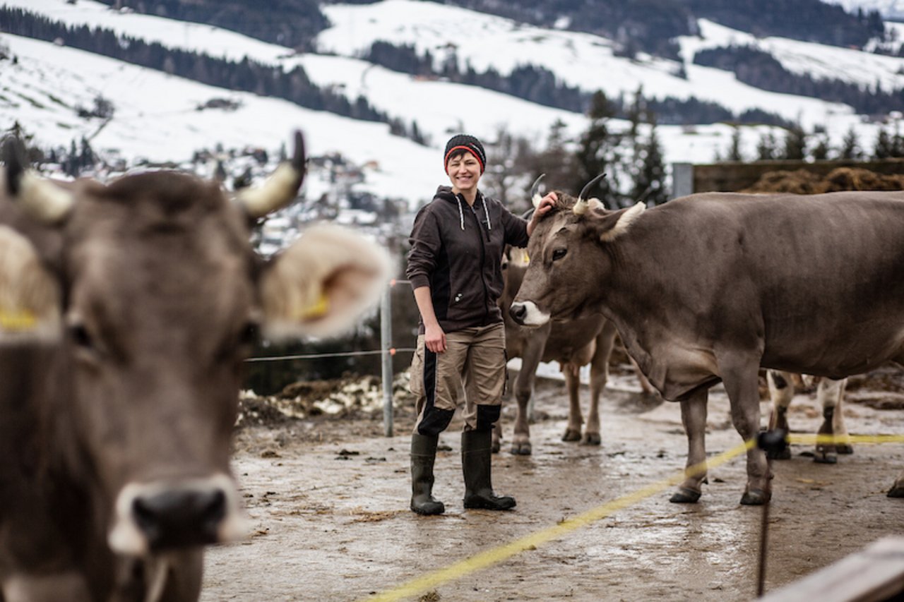 Wenn im Frühjahr und im Herbst ihr Mann auswärts arbeitet, ist Marianne Dietrich «der Bauer auf dem Hof» und kümmert sich um die 22 Kühe. Im Stall ist es so sauber, wie in ihrer Küche. (Bilder Pia Neuenschwander)