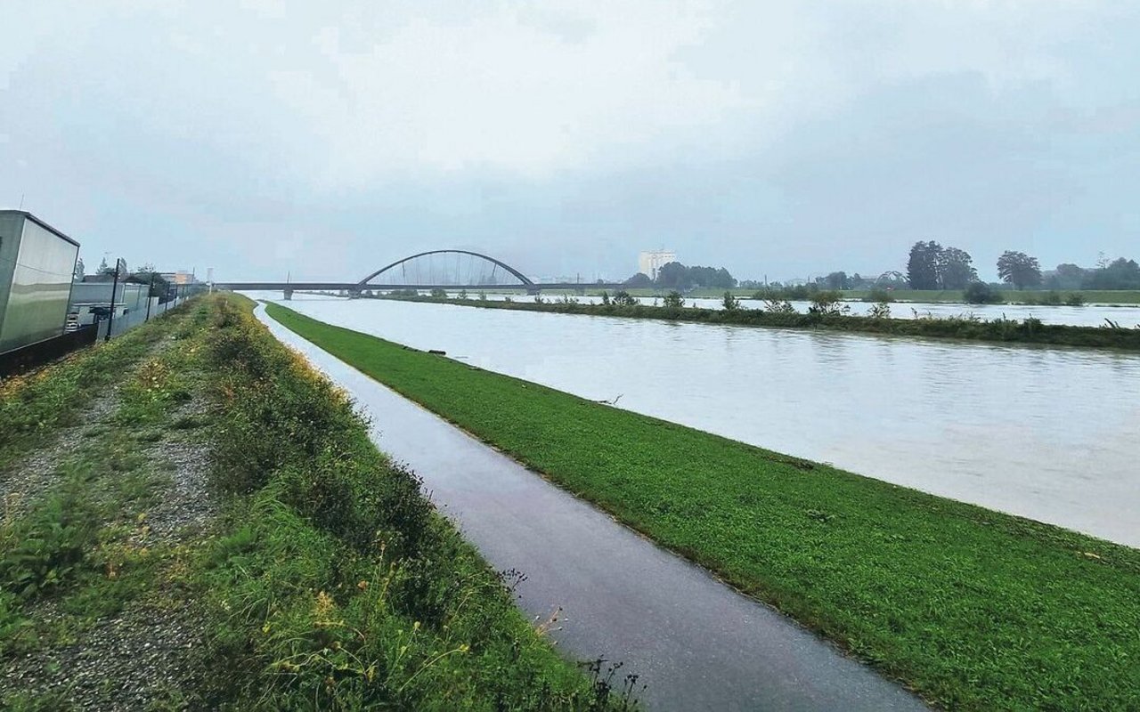 Im St. Galler Rheintal führte der Rhein viel Wasser, stellenweise trat der Fluss gar über die Ufer ins Rheinvorland. Wie verschiedene lokale Medien berichten, hatte man die Situation aber stets unter Kontrolle. 