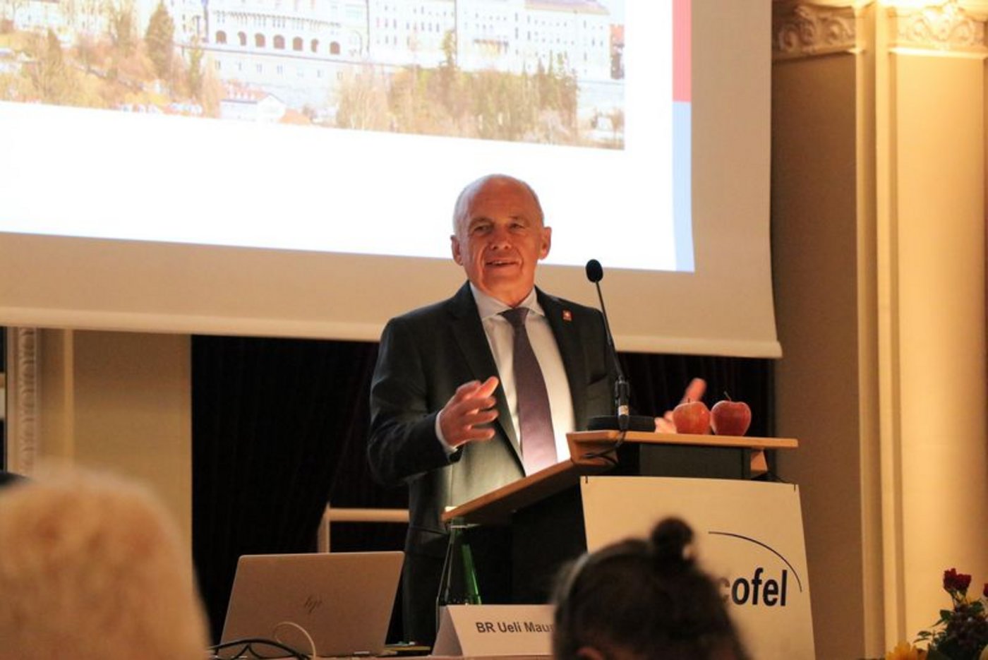 Bundesrat Ueli Maurer ging in seinem Referat vor allem auf die Corona-Pandemie und den Klimawandel ein. (Bild lid/as)
