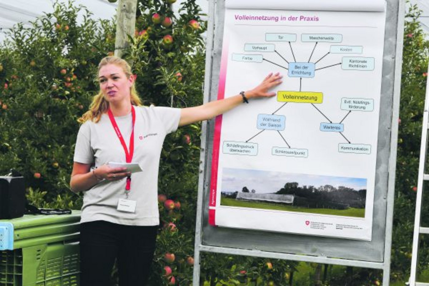 Diana Zwahlen, Agroscope, präsentierte Versuchsergebnisse zur Volleinnetzung: «Allgemein gültige Empfehlungen können wir noch nicht abgeben.» (Bilder Stefanie Giger)