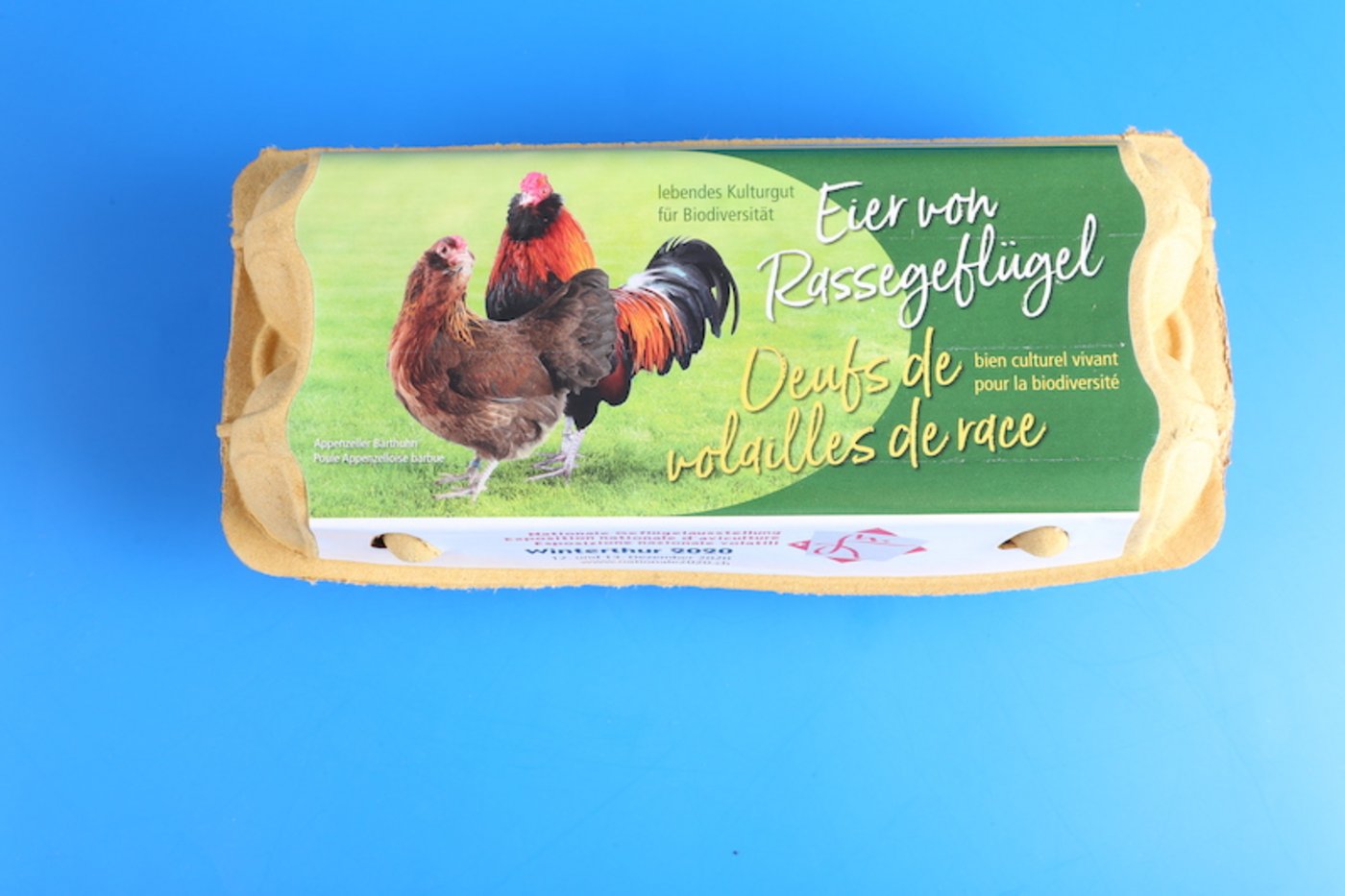 Eigens kreierte Eierschachteln für die Appenzeller Barthühner. 