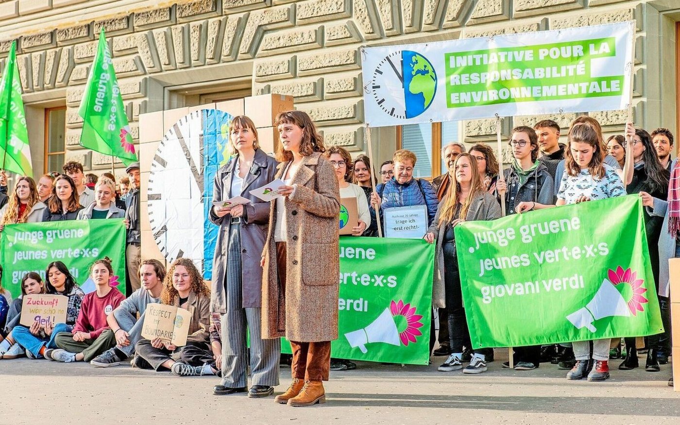 Die Co-Präsidentinnen Margot Chauderna (links) und Magdalena Erne argumentieren mit dem Erhalt der Lebensgrundlagen.  