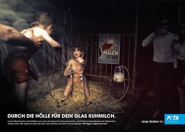 Dieses Plakat mit Anja Zeidler sorgt gerade für einige Schlagzeilen. (Bild Peta Schweiz)