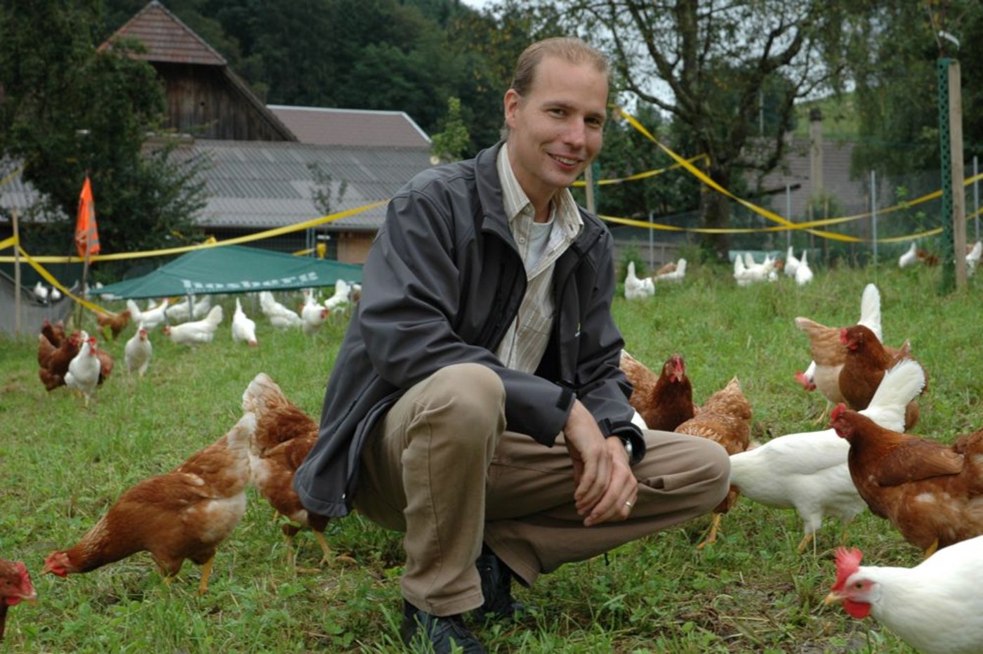 Die Legehennen auf dem Betrieb von Pirmin Bucheli haben eine Hektare «strukturierten» Auslauf zur Verfügung. (Bild: Armin Emmenegger)