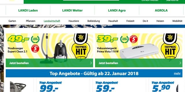 Seit Oktober kann Landi-Produkte auch online bestellen. (Screenshot landi.ch)