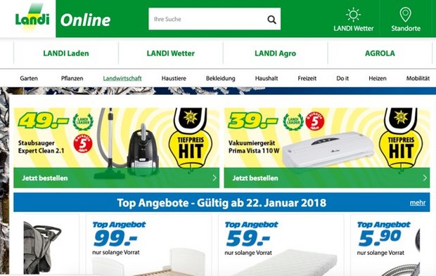 Seit Oktober kann Landi-Produkte auch online bestellen. (Screenshot landi.ch)