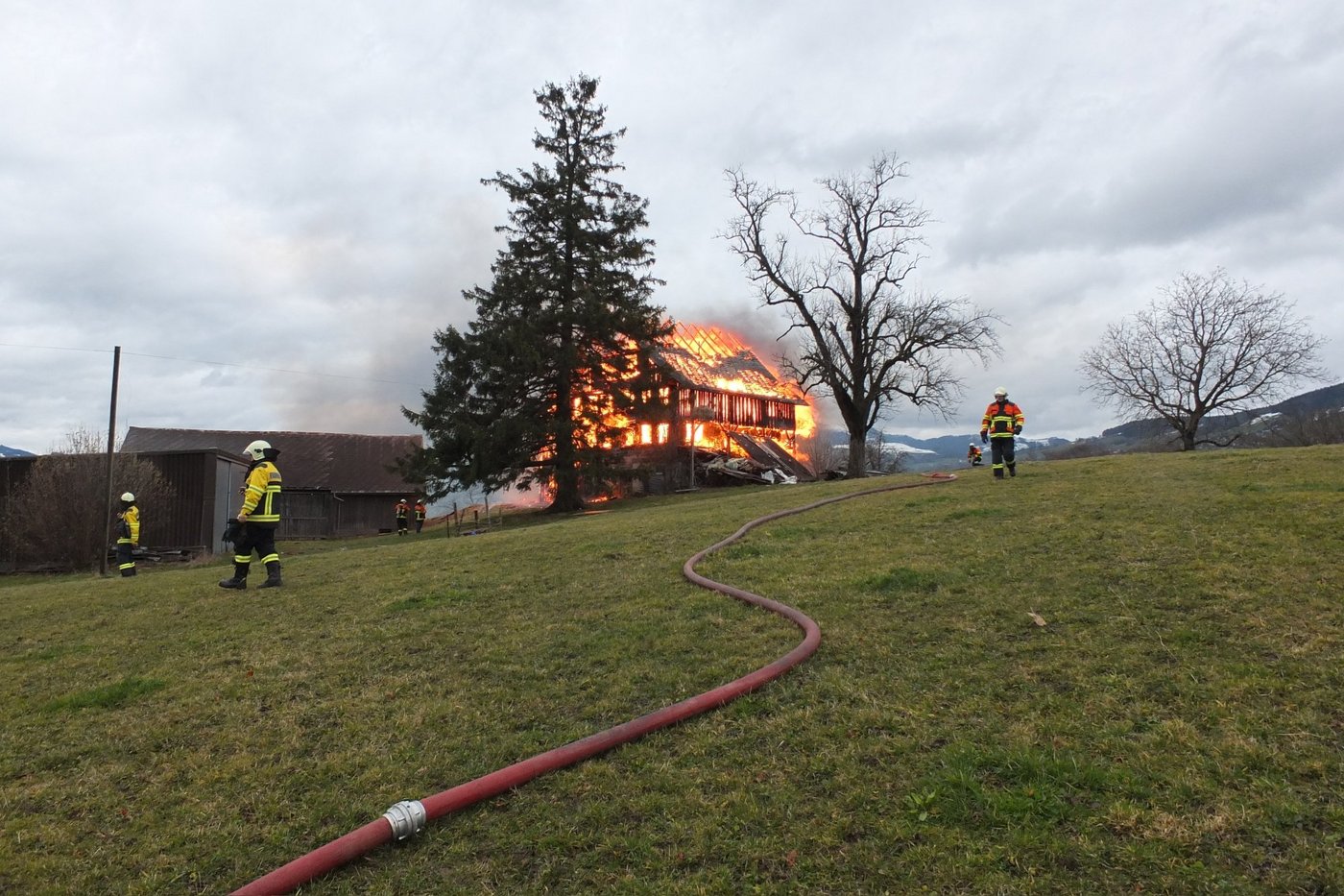 Der starke Wind erschwerte den Feuerwehrleuten die Arbeit. (Bild: Kapo SG)