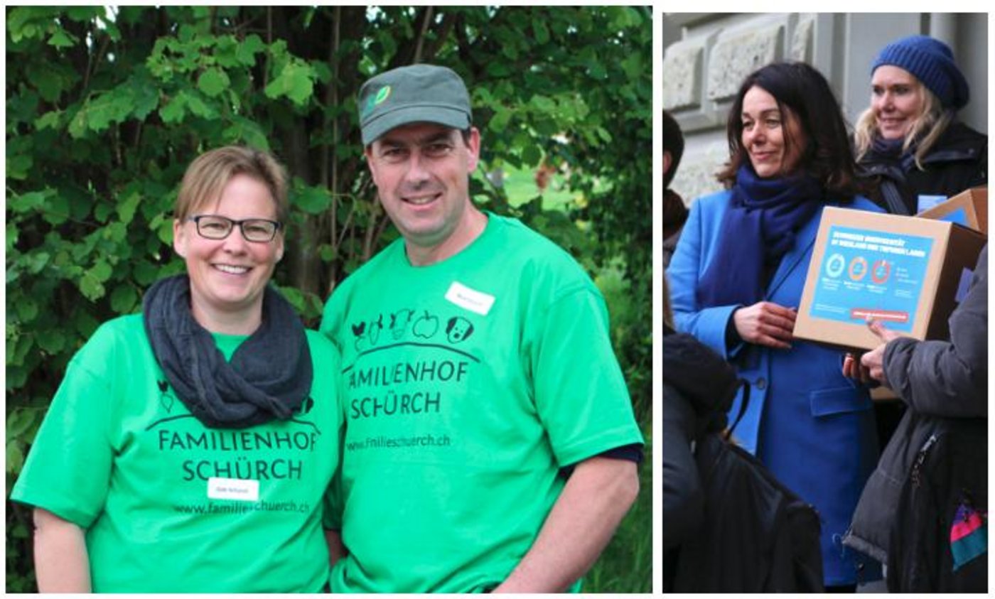 Gabi Schürch (links, mit ihrem Mann Beat) wollte von Franziska Herren (rechts) wissen, ob Konsumenten bereit sein werden, mehr Bio zu kaufen. (Bilder zVg)