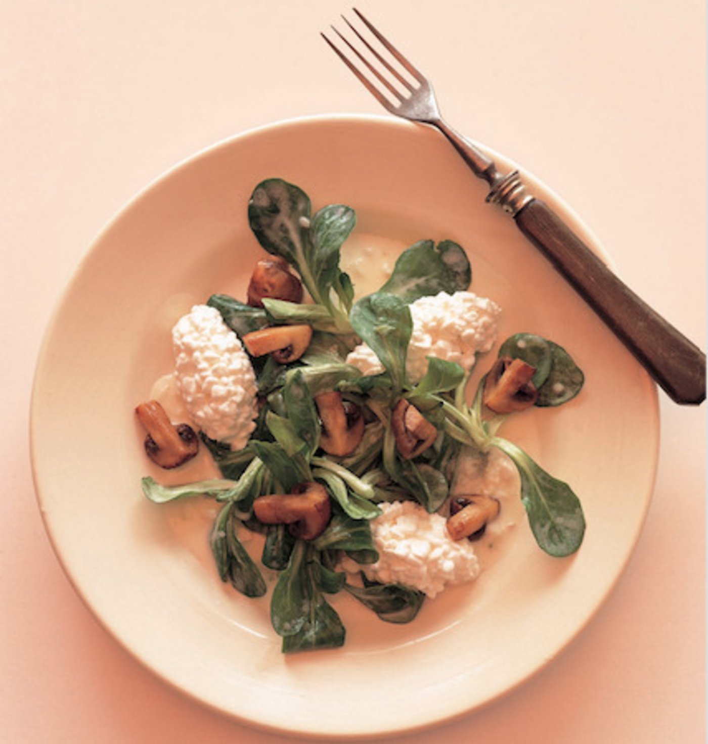 Nüsslisalat mit Pilzen und Hüttenkäse. (Bild Swissmilk)