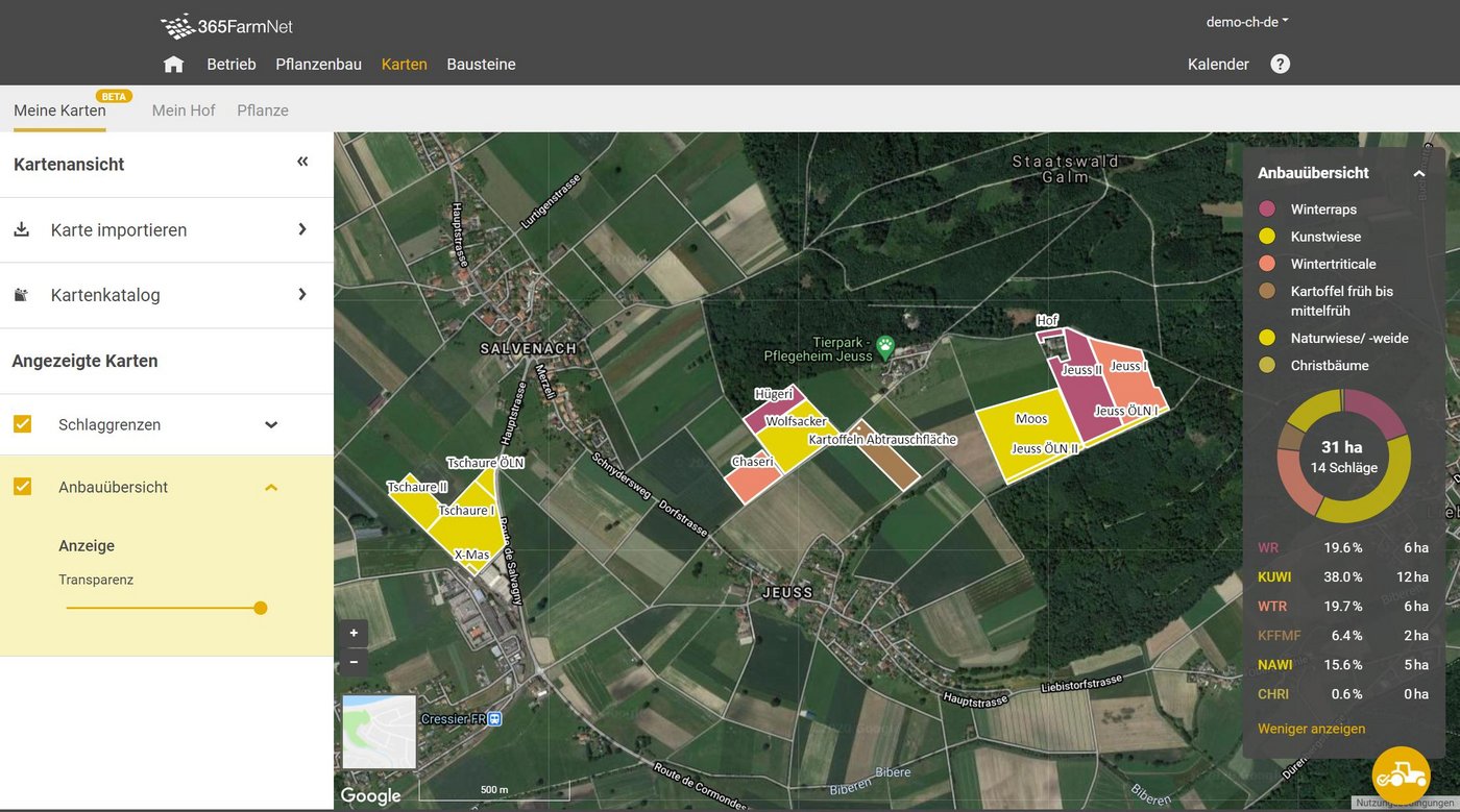 Eine typische Anbauübersicht mit dem digitalen Hofmanager «Barto». (Bild Barto)