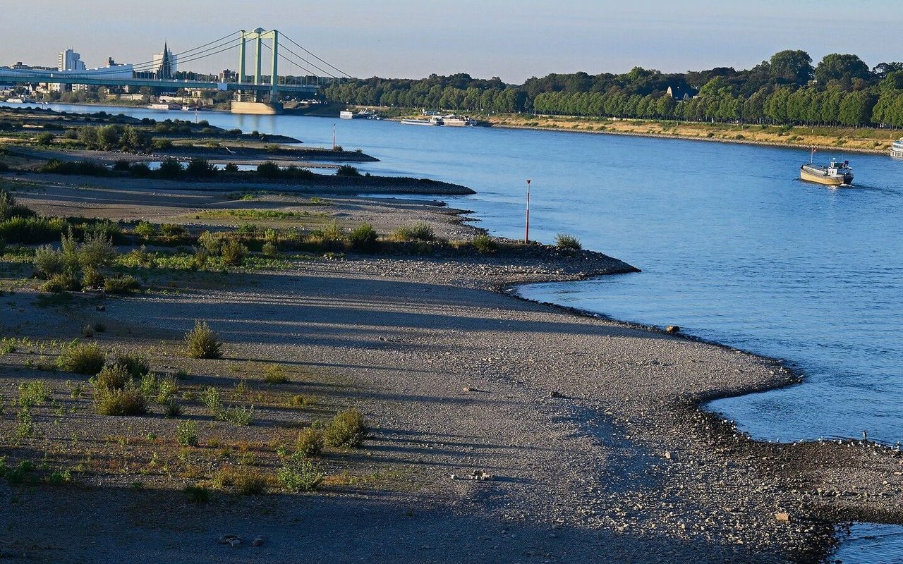 Eingeschränkte Kapazität: Der Rhein (hier bei Köln am vergangenen Samstag) ist aufgrund der tiefen Pegelstände nur mit 30 Prozent der üblichen Ladung befahrbar. 