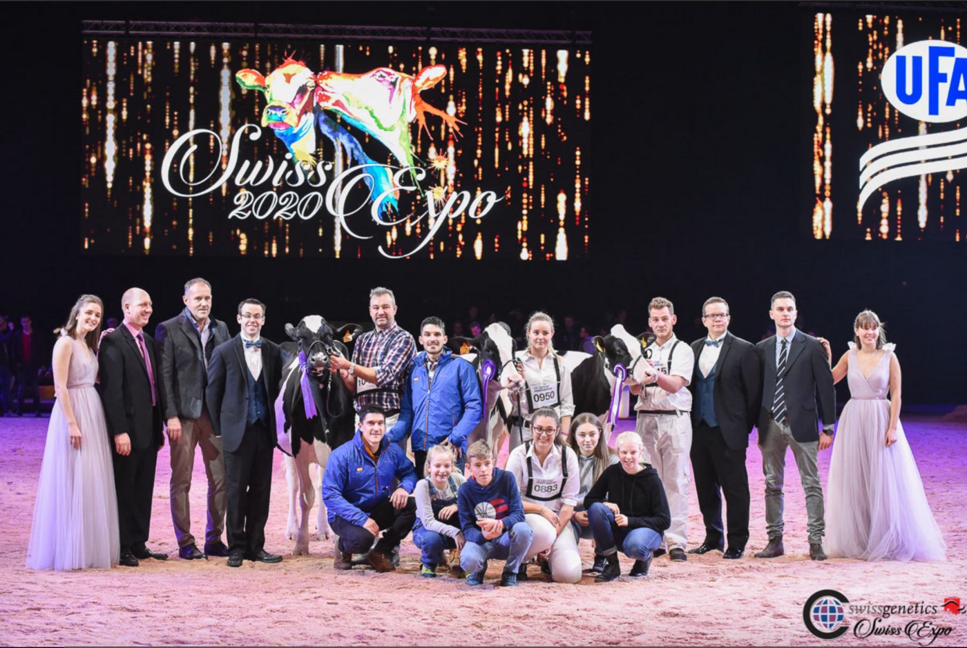 Champion Rinder Holstein (v.l.n.r): Champion: H.Tobias Solomon Adena, Alberto Medina, Planillo und Huerta Los Tobias, Gijon, Spanien; Reserve: Bel Sidekick California, All.Beltramino, All.Nure, Erica Beltramino, Stefano Oddenino, Buriasco, Italien; Mention: Muller Victor Ivoire, Jean-Bernard und Hélène Müller, Gumenfens FR. (Bild Cowsmo)