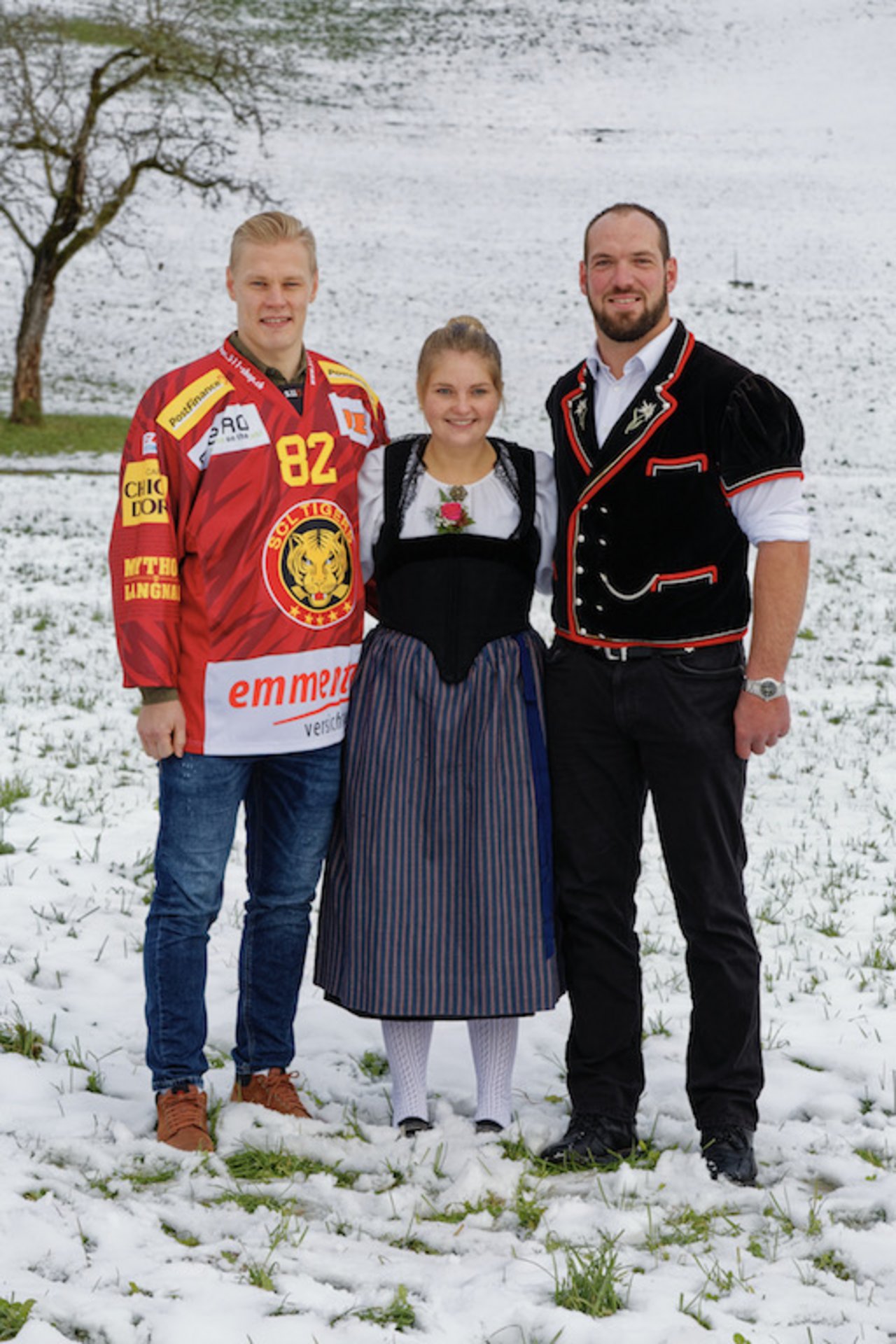 Die Gotte und die Göttis: Hockeyspieler Harri Pesonen, Jodlerin Michelle Moser und Schwinger Heinz Habegger.
