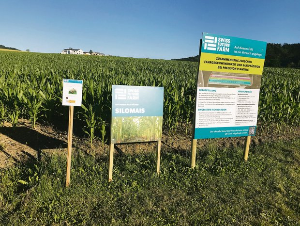 Auf dem Gelände der Swiss Future Farm wurde ein landwirtschaftlicher Themenweg mit 13 Stationen eingerichtet, die via App zu Hintergrundwissen und Quizfragen führen.(Bilder Alexandra Stückelberger)