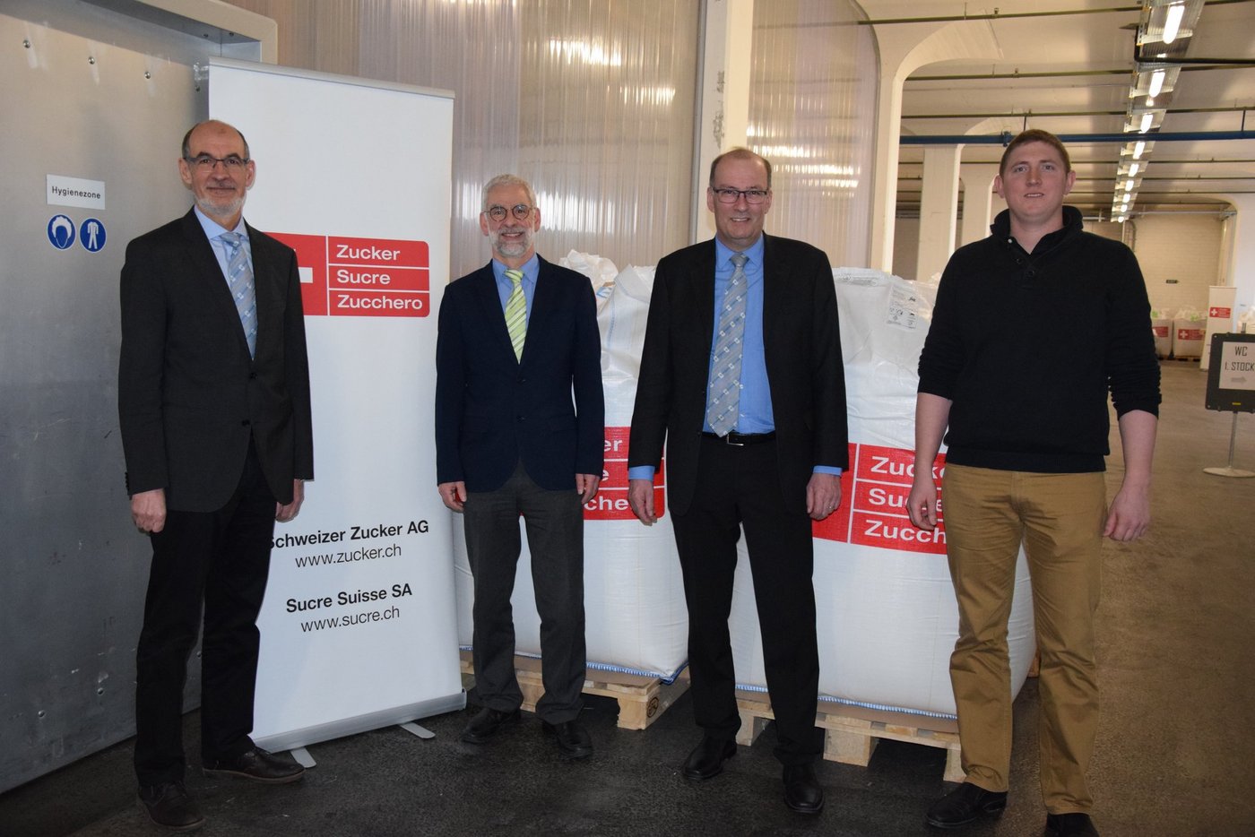 Sie kämpfen für den Zuckerrübenanbau in der Schweiz (v. l. n. r.): Jacques Bourgeois, Guido Stäger, Markus Ritter und Philippe Egger. (Bild Peter Fankhauser)
