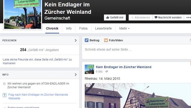 Die Interessengemeinschaft macht derzeit auf Facebook Mobil gegen die Endlagerung im Zürcher Weinland. (Bild Bildschirmausschnitt der Facebook-Gruppe)