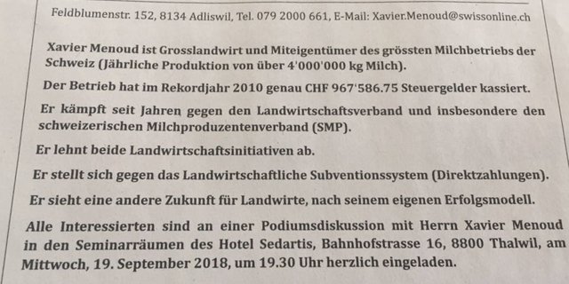 Das Inserat von Xavier Menoud in der letzten Ausgabe der "NZZ am Sonntag". (Bild bk)