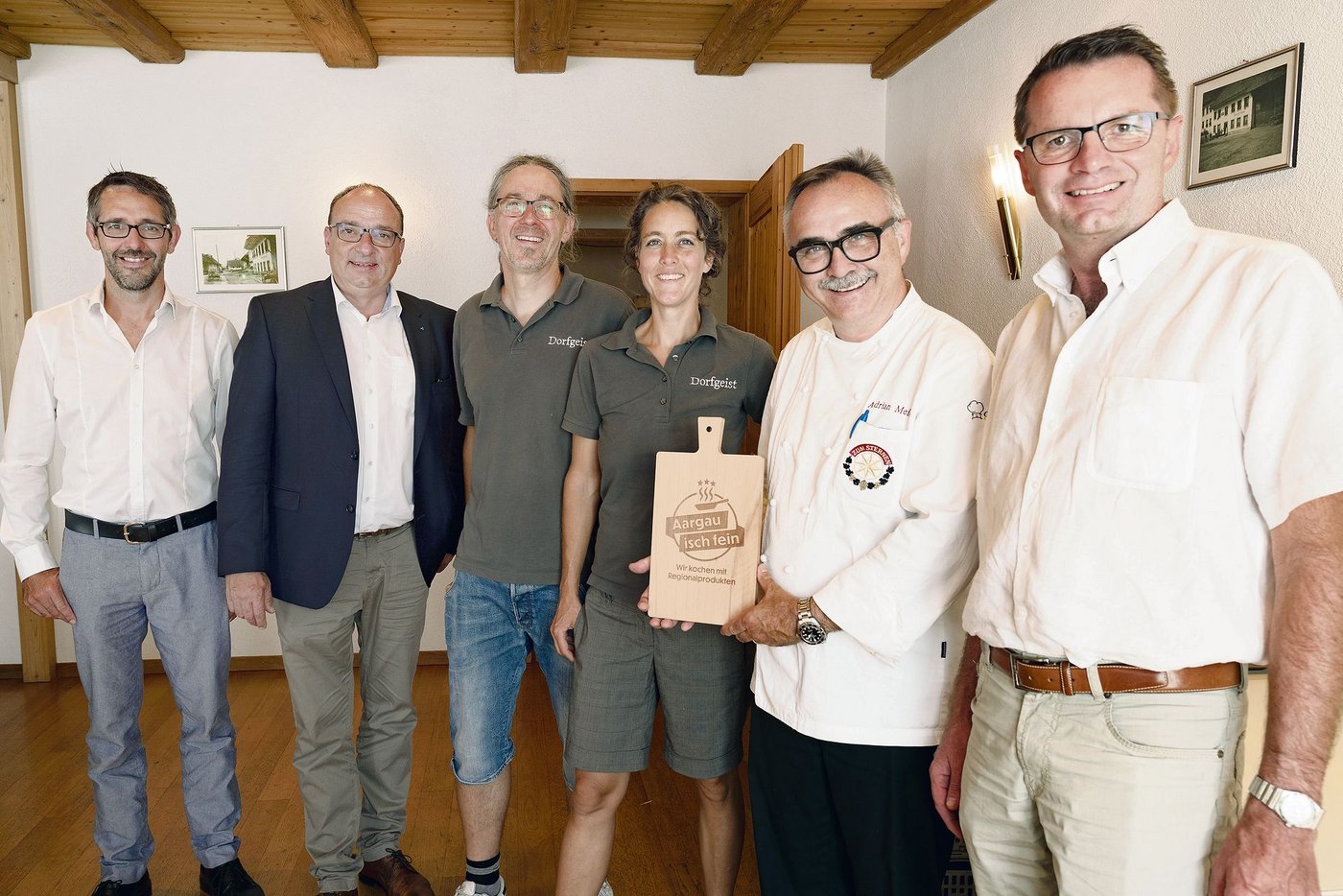 Startevent von «Aargau isch fein»: Mit Bauernverband, Produzent(innen), Regierungsrat, Wirt und Gastro-Präsident setzt sich eine breite Allianz für Regionalprodukte in der Gastronomie ein. (Bild BVA)
