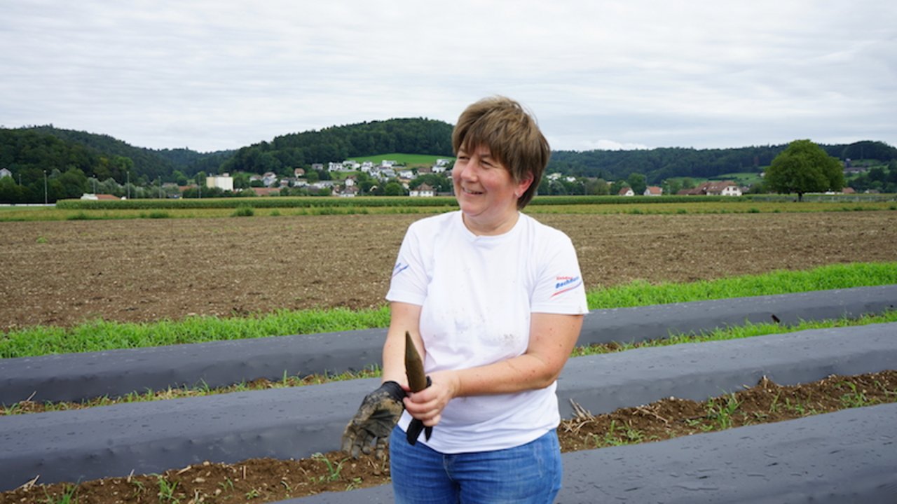 Luzia Lüscher ist regelmässig auf dem Feld anzutreffen. Im Hofladen verkauft sie nebst anderen Produkten vom Hof die frischen Erdbeeren. (Bild lid)