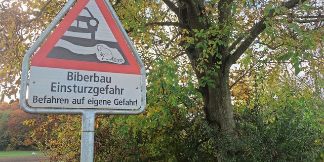 Grabende Biber können Uferwege zum Einsturz bringen. Solche Hinweisschilder warnen Spaziergänger oder Velofahrer, haben aber auch einen haftungstechnischen Hintergrund für die Grundbesitzer.
