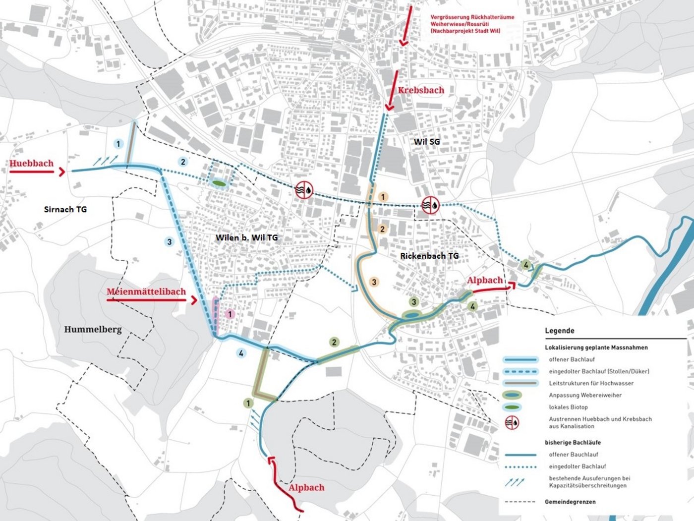 Übersichtsplan des Hochwasserschutzprojekts, Stand November 2019. (Bild Amt für Umwelt Kanton Thurgau)