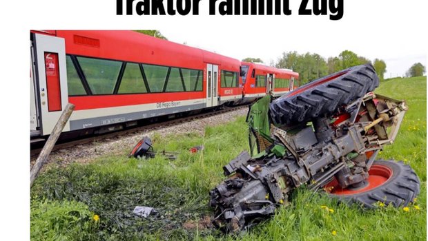 Der Traktor wurde bei der Kollision stark beschädigt. (Bild Screenshot bild.de)