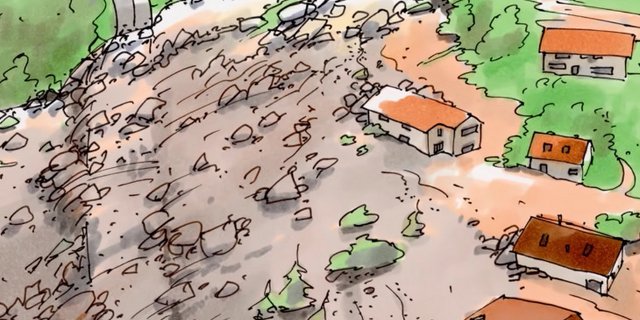 Das Erklärvideo des Bundes zum CO2-Gesetz beginnt mit diesem Bild – angesichts der Unwetter und Überschwemmungen in der Schweiz und Nachbarländern wirkt das sehr aktuell. (Bild Screenshot Video Bund)