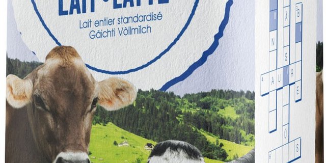 Drei Beispiele: Die Milchpackung in der «Mundart vom Ooerbaselbiet». (Bilder Emmi)