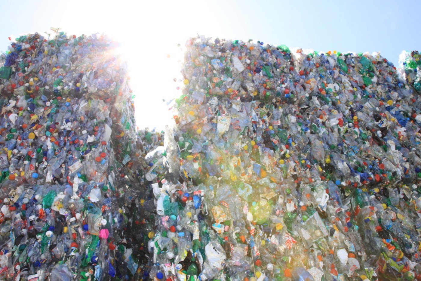 Alte PET-Flaschen in Ballen warten auf ihre Sortierung. (Bild PET-Recycling Schweiz)
