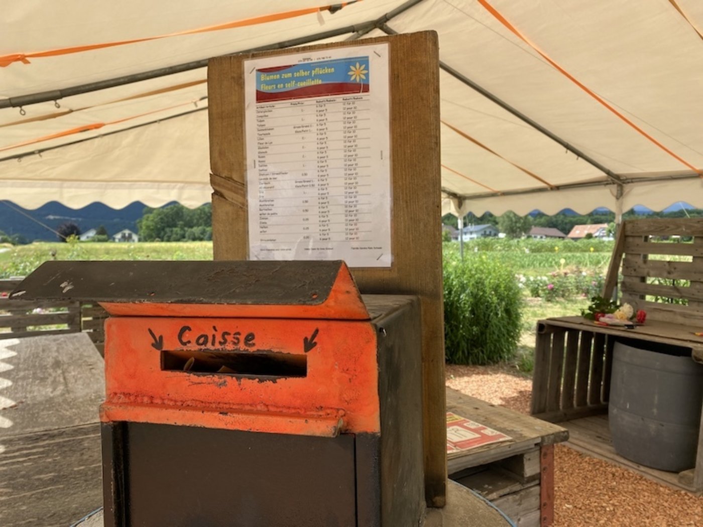 Nebst der Kasse sollte man den Kunden eine Infrastruktur mit Informationen, Ablagefläche und Schneidwerkzeug bereitstellen.