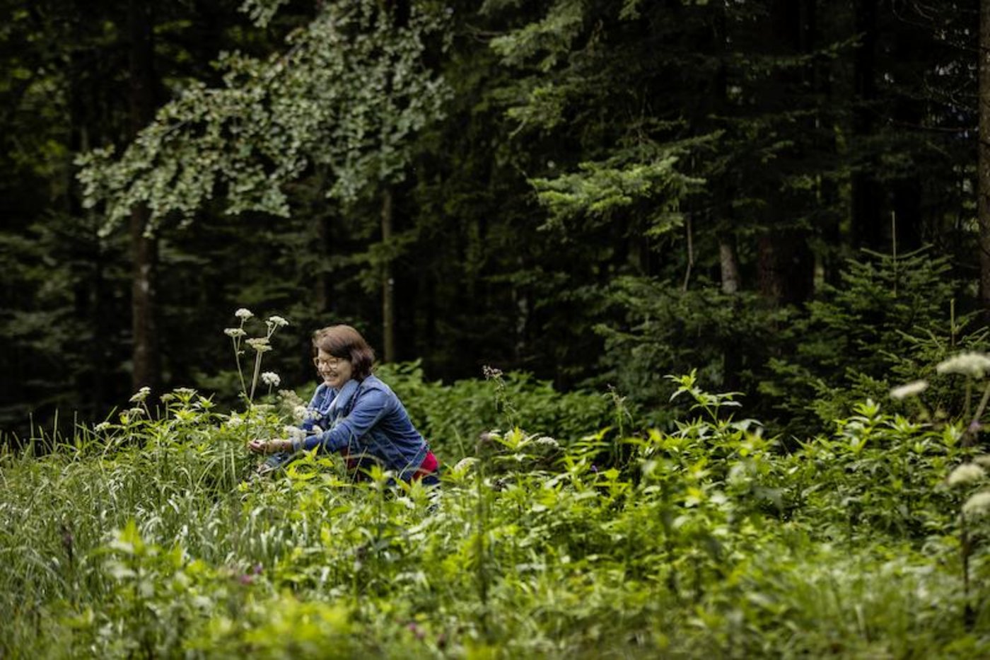 Im Buch sieht man Edith Aschwanden Kerbel pflücken. Das hat einen Grund: Vor dem Fotoshooting regnete es in Strömen und alles war pflotschnass. Deshalb brachte sie die wenigen verbliebenen Blumen am Vorabend zum Trocknen in die Garage. (Bild Tina Sturzenegger)