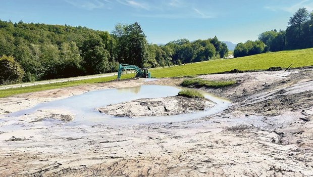 An diesem vorher landwirtschaftlich genutztem Standort entsteht ein Amphibientümpel. Vorher stand dort ein kleiner, nicht mehr genutzter Schopf, der abgerissen wurde. 