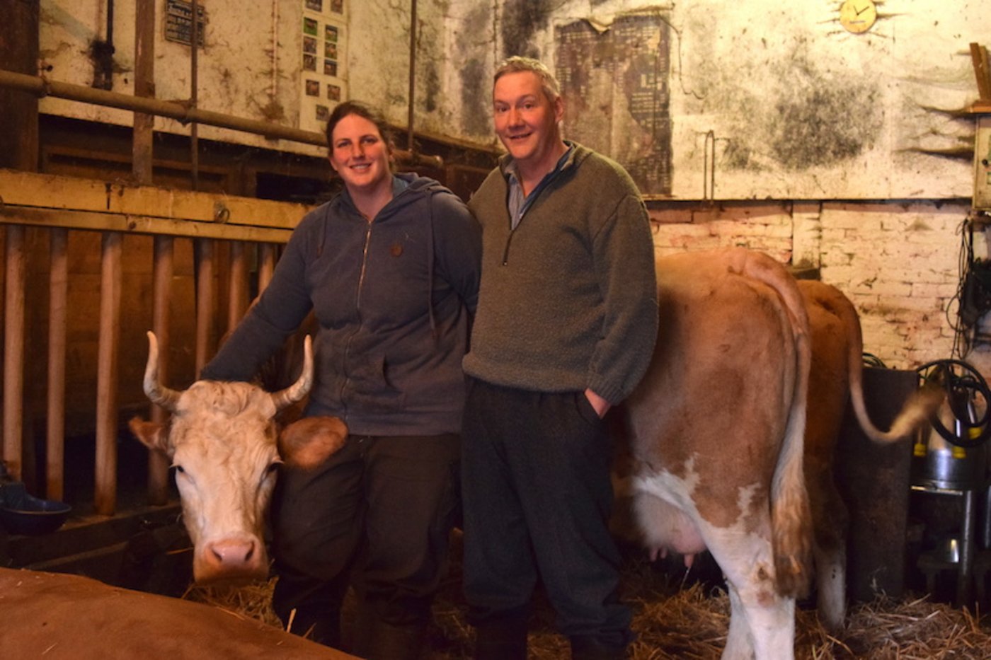Vanessa und Patrick Monhart halten ausschliesslich Tiere alter Rassen. Kuh Java ist eine Simmentalerin. (Bild Stefanie Giger)