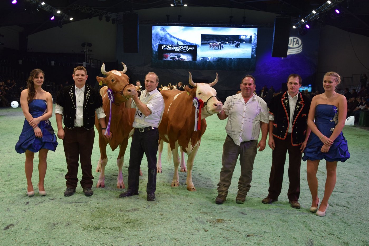 Das Schlussbild der Swiss-Fleckvieh-Schau (v.l.n.r.): Die Grand-Champion Incas Roxane von Christian Delabays aus Le Châtelard FR und die Reserve Incas Anemone von Michel und Michael Rey aus Le Châtelard FR. (Bilder Peter Fankhauser) 