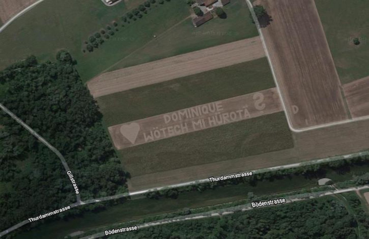 Der Heiratsantrag von Mario ist auf Google Earth zu sehen. (Bild Google Earth)