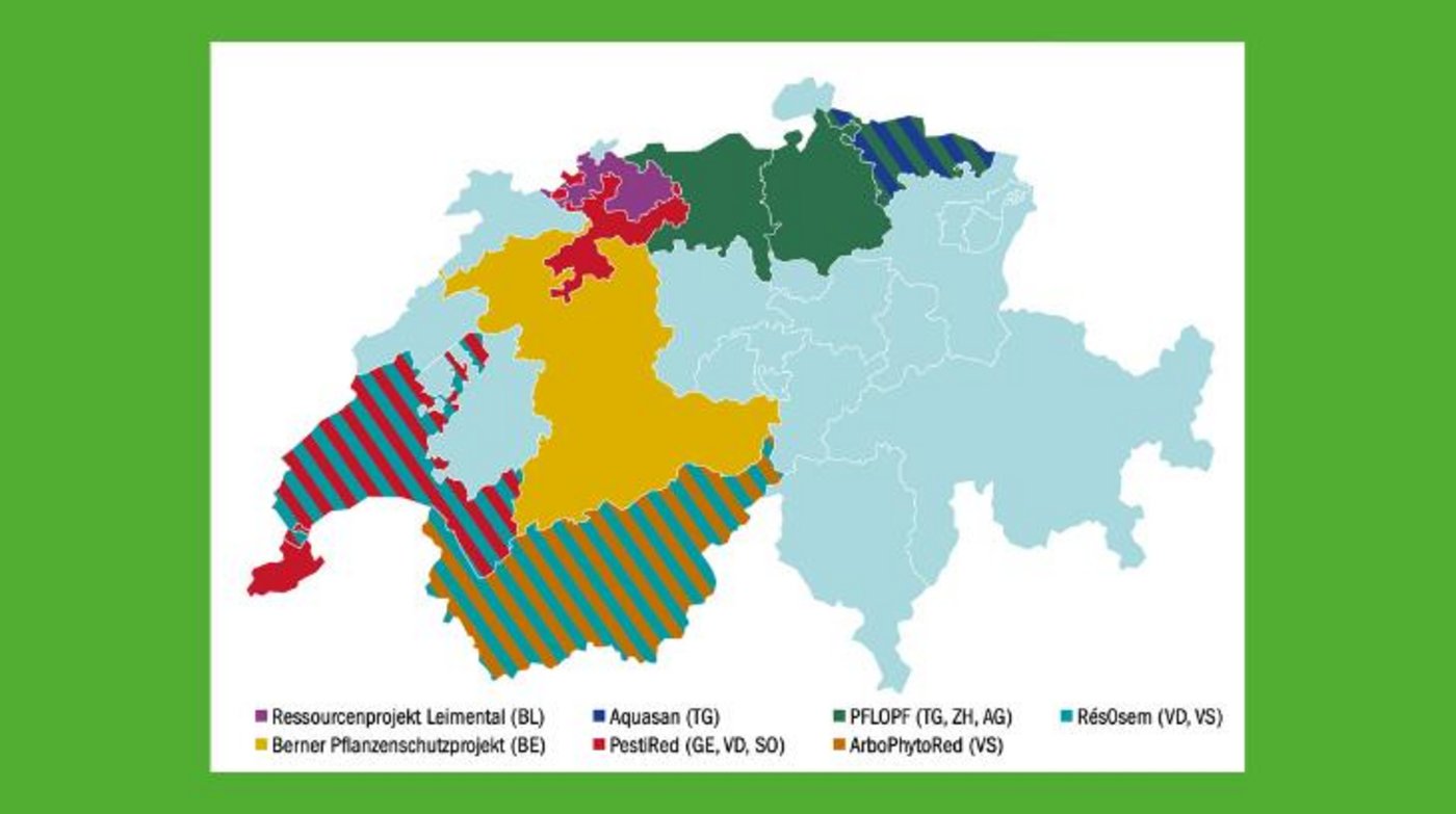 Schweizweit laufen aktuell sieben Projekte des «Resourcenprogramms», die sich speziell auf die effizientere Anwendung von Pflanzenschutzmitteln in Spezial- und Ackerkulturen fokussieren. (Grafik mi)
