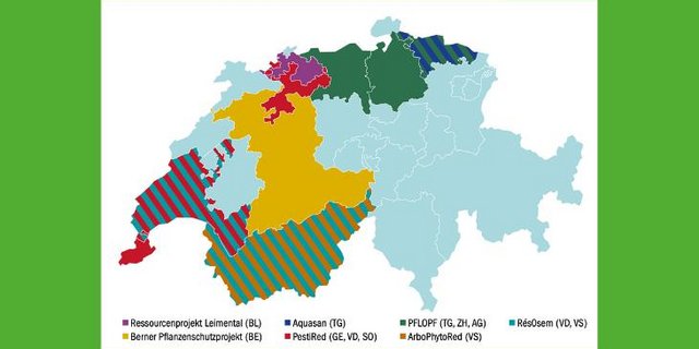 Schweizweit laufen aktuell sieben Projekte des «Resourcenprogramms», die sich speziell auf die effizientere Anwendung von Pflanzenschutzmitteln in Spezial- und Ackerkulturen fokussieren. (Grafik mi)