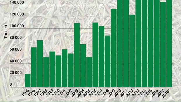 In den ersten neun Monaten des laufenden Jahres wurde laut Zahlen der Eidgenössischen Zollverwaltung bereits mehr Heu eingeführt als in allen Gesamtjahren seit 1995. (Grafik lid)