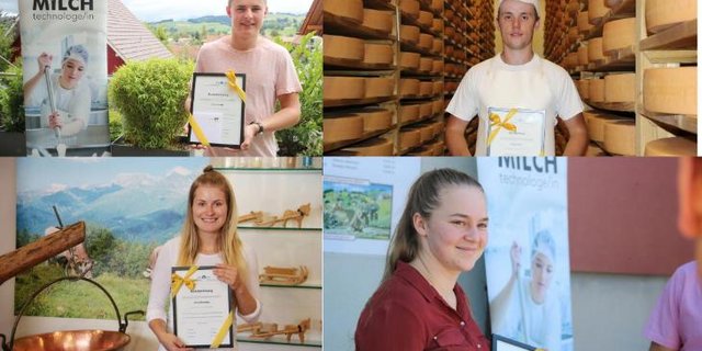 Yanik Hofer, Théo Piller, Irina Perreten und Julia Tschumper schlossen mit die Lehre mit 5.8 ab. (Bild SMV)