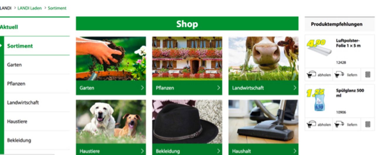 Ein Blick auf den neuen Online-Shop der Landi. (Bild Screenshot landi.ch)