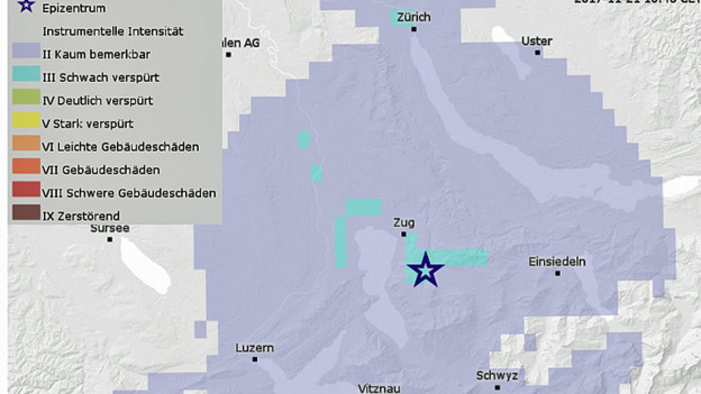 Das Epizentrum des Bebens lag südlich von Zug. (Bild Erdbebendienst)