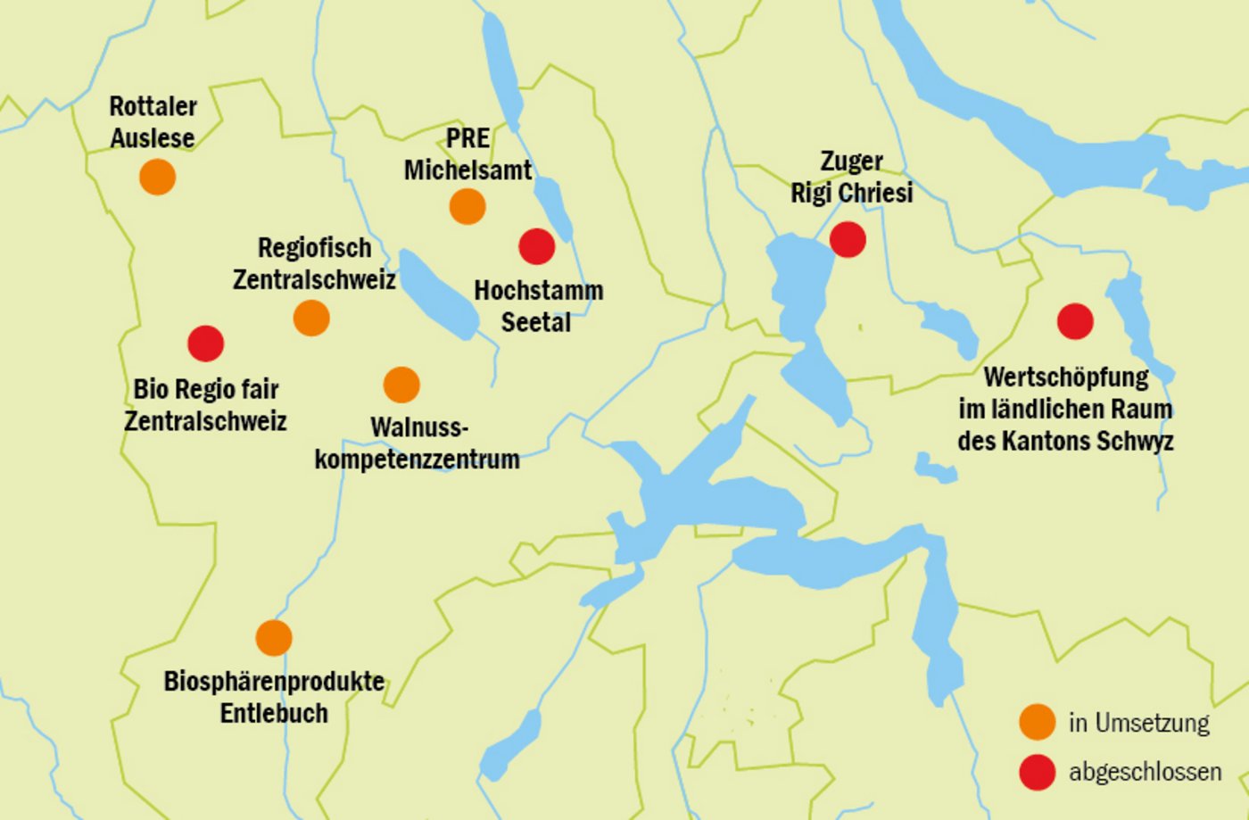 Neun Projekte sind in unserer Region initiiert oder bereits abgeschlossen. (Grafik BauZ)