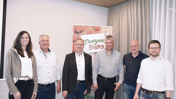 Der Vorstand der Vereinigung Thurgauer Beerenpflanzer (v. l. n. r): Melanie Knup, Urs Wehrle, Präsident Philipp Engel, Martin Egger, Andreas Eberle und Matthias Müller.