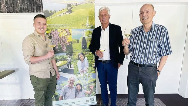 Hannes Odermatt, Gastreferent, Beat Zimmermann, Winzer vom Weingärtli Ennetbürgen, und Urs Braschler vom Rebberg Bergli in Stans (v. l. n. r.).