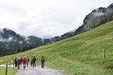 Eine Gruppe von Fribourger Landfrauen und Bäuerinnen macht sich auf zum Pflanzen sammeln in der Urlandschaft Brecca. 