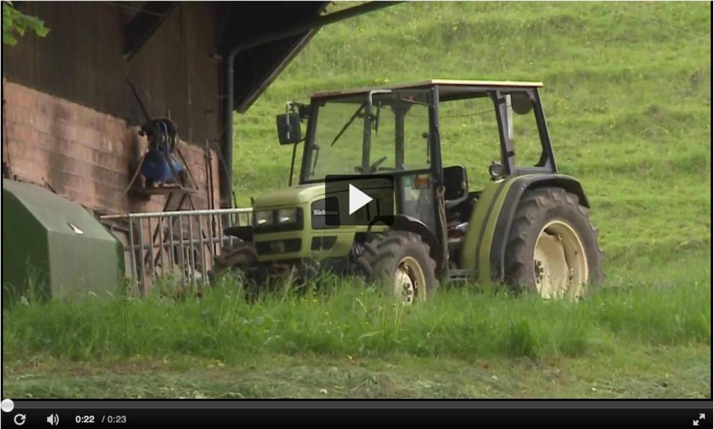 Ein 62-jähriger Trimbacher stieg beim Mähen aus dem Traktor und ist unter die rollende Maschine geraten. (Screenshot Tele M1)