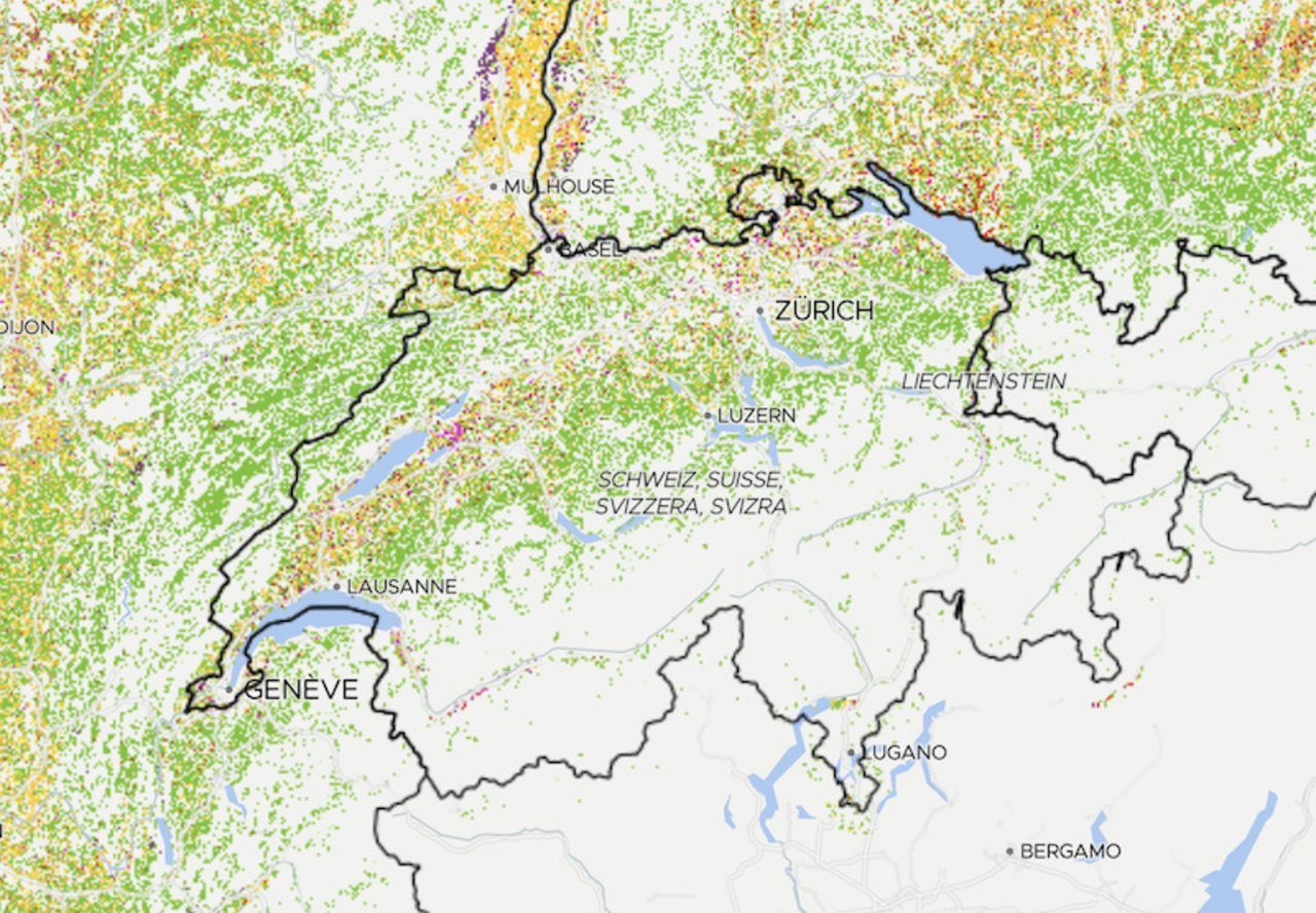 Insgesamt wird die Schweiz auf dieser Karte ihrem Image als Grasland gerecht.